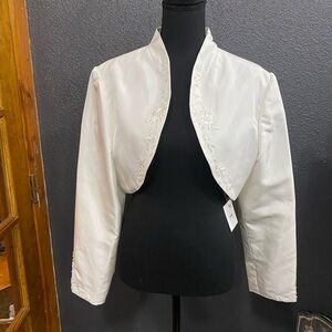 Ivory Embroidered Satin Bolero Blazer